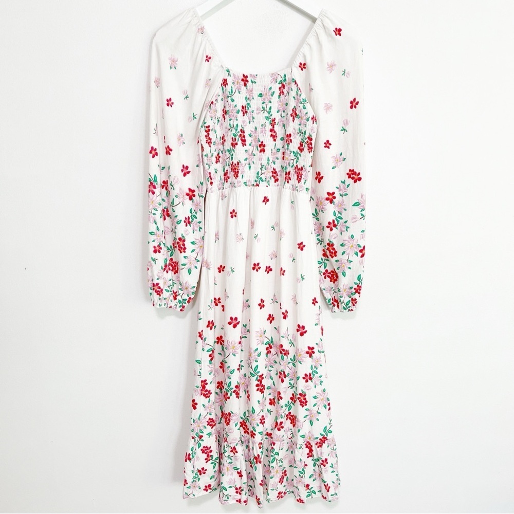 BOGO! Draper James Smocked Floral Linen Blend Midi Dress Size Small - Picture 7 of 11